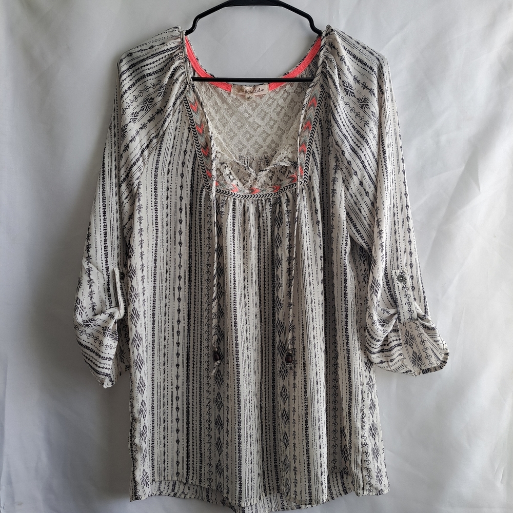 Rewind Women's Boho lightweight Tunic Top Size L